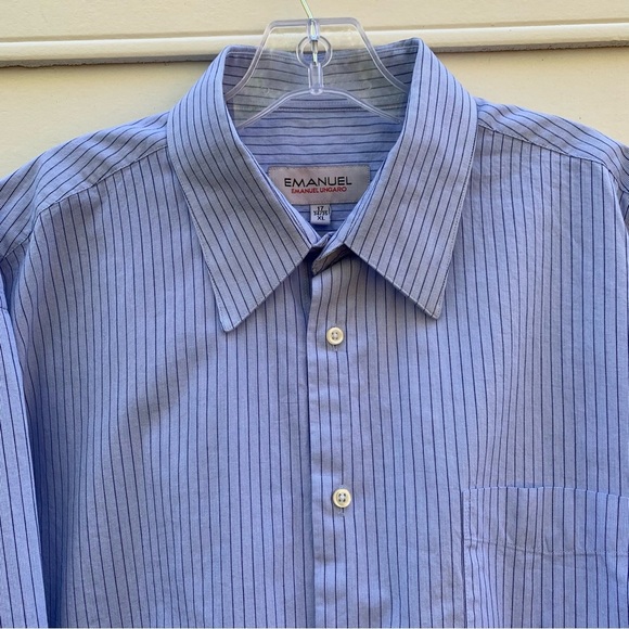 Emanuel Ungari light blue and navy striped button up dress shirt 17 34/35 XL - Picture 2 of 15